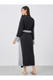 Color Block Notch Label Neck Midi Dress - 4