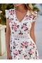 Women's Floral Print V-Neck Short Sleeve Single Jersey Fabric Short Front Long Back Summer Dress - 5