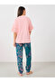 Lace Insert Round Neck T-Shirt and Pyjama Set - 6