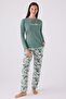 Women's Crew Neck Long Sleeve Pajama Set, Viscose Woven, Plus Size Women's Pajama Set