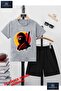 Children's Unisex “Samurai Masked Head“ Custom Printed Crew Neck T-Shirt - Shorts Set