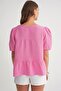 4715 Women's Tie Collar Short Sleeve Muslin Blouse Pink - 6