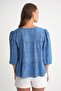 4704 Women's Ruffle Balloon Sleeve Short Denim Blouse Blue - 7