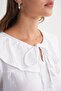 4714 Women's Flounced Collar Loose Muslin Blouse White - 6