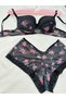 Women's Padded Supported Floral Patterned Black Boxer Type Underwear Set - 7