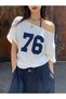 Boat Neck 76 Printed Oversize 100% Cotton T-Shirt