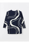 Lcwaikiki Basic Navy Blue Bicycle Neck Print Long Sleeve Women's Tunic - 6
