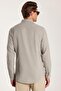 Men's Slim Fit Slim Fit 100% Cotton Linen Texture Button Collar Gray Shirt - 5