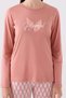Women's Retro Pink Pajama Set, Long Sleeve Round Neck and Pocket Detail - 3