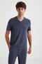 Men's Summer Pajamas Set – V-Neck Short Sleeve Top and Straight Leg Bottom, Indigo Color C8T0N4 - 2