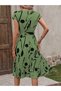 Women's Short Bat Sleeve Round Neck Gathered Waist Single Jersey Dress - 5