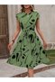 Women's Short Bat Sleeve Round Neck Gathered Waist Single Jersey Dress - 4