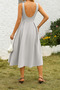 Gray Pearl Detail A-Line Sleeveless Backless Scuba Fabric Midi Length Dress - 2