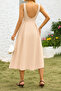 Beige Pearl Detail A-Line Sleeveless Backless Scuba Fabric Midi Length Dress - 2