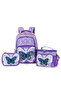 18" Set of 5 Backpack w/ Water Bottle, Lunch Box, Lunch Bag and Pencil Case-3D Butterfly Purple - 2