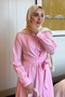 Shirt Collar Tie Poplin Fabric Hijab Dress-Powder Pink - 3