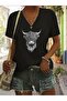 V-Neck Printed Oversize T-Shirt Casual Boyfirend