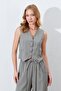 Women's Khaki Fleto Pocketed Vest with Gipeli on the Back - 2