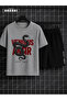 Stay Away Printed Cotton Men's Gray T-Shirt-Black Shorts Set