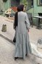 Front Half Button Detailed Muslin Fabric Hijab Dress Gray - 4
