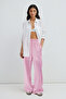 Açık Pembe Keten Görünümlü Wide Leg/Geniş Paça Şort Astarlı Beli Lastikli  Pantolon TWOSS25PL00121 - 2