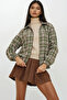 Women's Brown-Green Patterned Zippered Elastic Waist Seasonal Bomber Jacket ALC-X10775