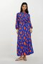 Women's Blue-Orange Crew Neck Patterned Skirt Flounced Waist Belted Maxiboy Dress ALC-X12038