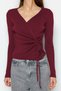 Burgundy Double Breasted Gather Detailed Knitwear Sweater Twoaw23Kz00828 - 4