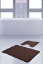 Unicolor Plain Brown 2-Piece Bath Mat Carpet Set Non-Slip Toilet Seat Base Set