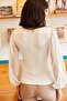 Women's Ecru Sleeve Tulle V-Neck Knitted Blouse BLZ-19001192 - 5
