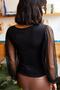 Women's Black Sleeve Tulle V-Neck Knitted Blouse BLZ-19001192 - 6