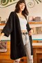 Women's Black Sleeve Folded Pocket Loose Knitwear Cardigan HRK-19000123 - 4