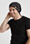 Men's Black, White Patterned, Rope Detailed 4 Season Hat Beanie Buff Ultra Soft Natural Combed Cotton - 3