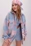 Powder Pink Plaid Melton Cotton Oversized Jacket Shirt ALC-X7142