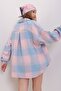 Powder Pink Plaid Melton Cotton Oversized Jacket Shirt ALC-X7142 - 7