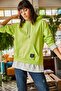 Women's Pistachio Green Garnished Hooded Casual Sweatshirt