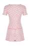 Pembe %100 Pamuklu Çiçekli Kurdele/Fiyonklu Fitilli Şortlu Örme Pijama Takımı THMSS25PT00434 - 6