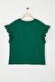 Zümrüt Yeşili Bisiklet Yaka Kolları Fırfırlı %100 Pamuk Örme T-Shirt TBBSS23BF00006 - 8