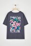 Antrasit Oversize Fit %100 Pamuk Ön ve Arka Baskılı Örme Büyük Beden T-Shirt TBBSS25BF00002 - 6