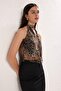 Leopar Bağlamalı Örme Tül Party Bluz TPRSS25BZ00053 - 3