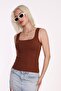 Brown Ribbed Look Strap Basic Undershirt Mg2057 - 6