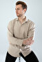 Men's Beige Linen Textured Oversize Shirt (Oversized Cut) - 8