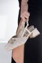 Skin Linen Special Gold Buckle Detailed Open Back Women's Heeled Shoes / Stiletto - 4