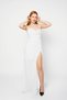 Long White Dress with Bust Draped Slit Detail Straps
