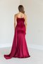 Women's Slit Detail Fish Cut Satin Fabric Chest Draped Maxi Length Claret Red Dress 39461 - 8