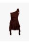 X Melis Ağazat - Lined Asymmetrical Cut Bead Detail Ruffle Mini One Shoulder Dress - 4