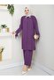 Large Size Double Hijab Set with Pearl Beaded Collar and Cuffs - 3