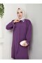 Large Size Double Hijab Set with Pearl Beaded Collar and Cuffs - 2