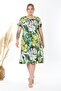 Women's Green White Tropical Pattern Midi Dress - 2