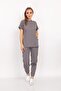 Gray Snap-Button Mandarin Collar Soft Lycra Doctor Nurse Hospital Surgical Shift Uniform Set